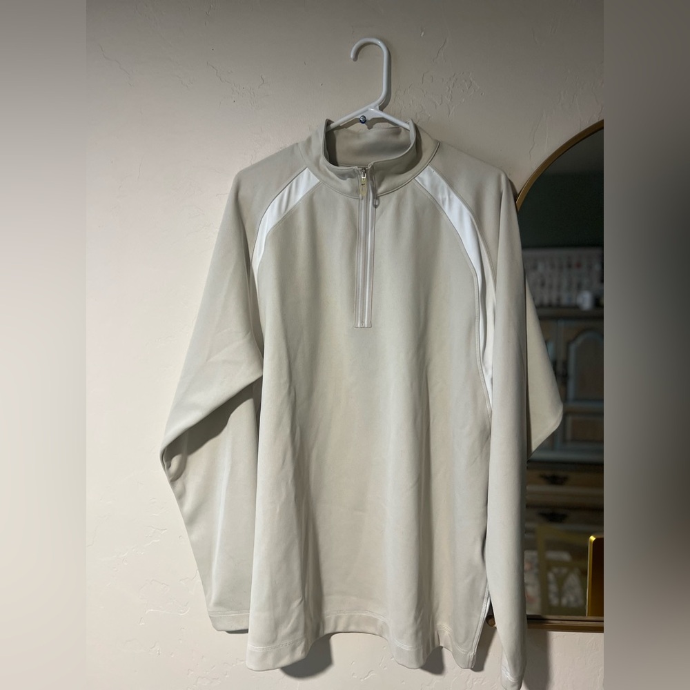 Nike Golf Size XL Dri-Fit Performance Golf Quarter Zip Pull Over Beige/White